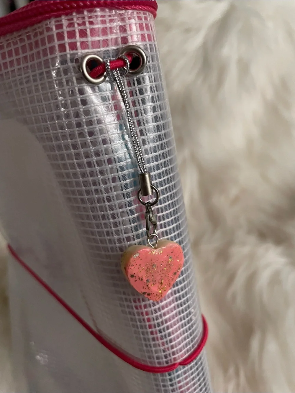 Pink Floral Mesh Zipper Journal midori Pouch with Charms